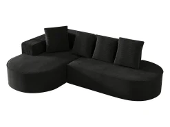Sofá de canto de 3 lugares com 4 almofadas - Chaise longue em forma de L - Veludo preto cotelê - Não necessita de montagem
