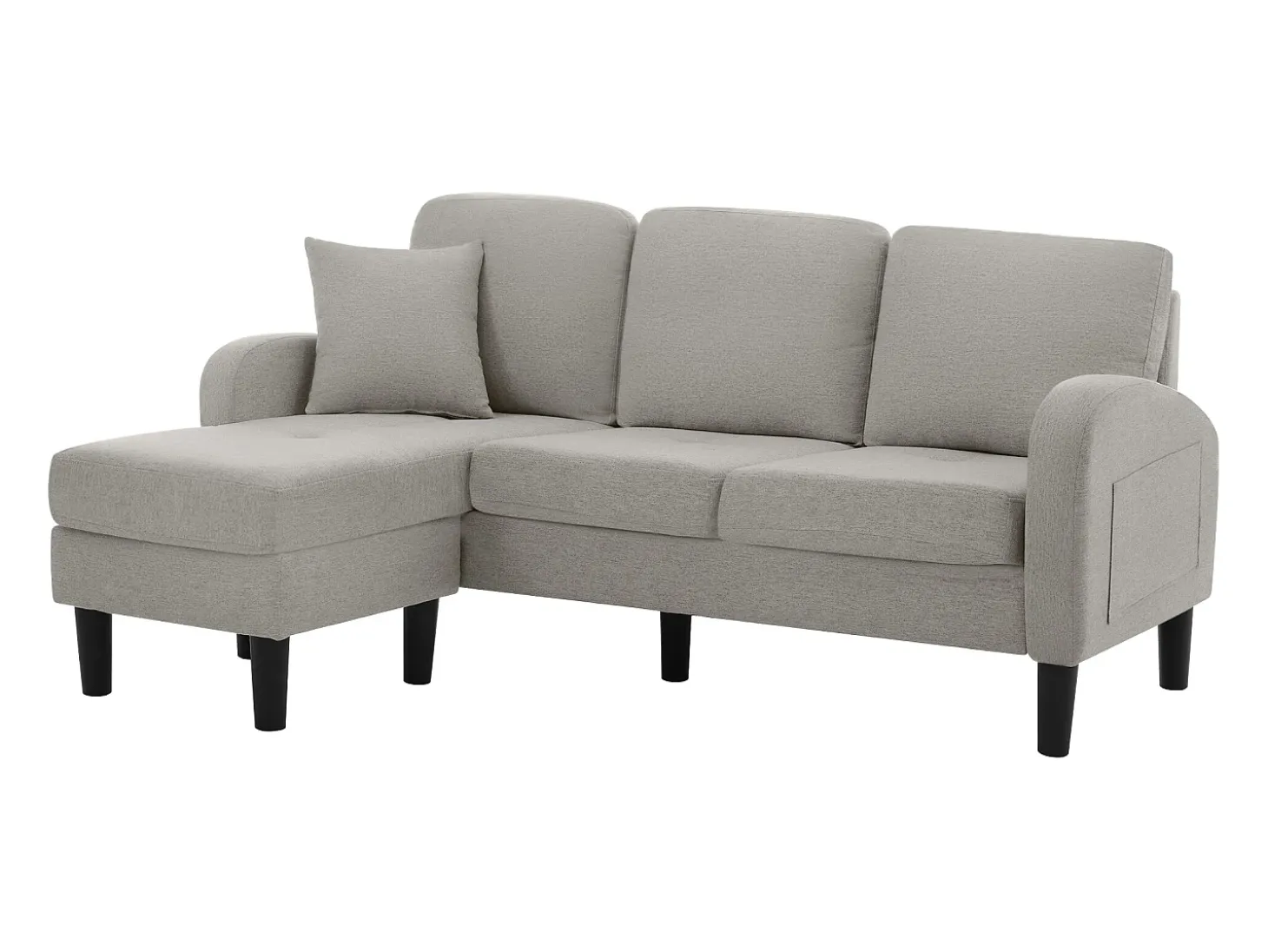 Sofá de canto de 3 lugares com chaise longue - 185 x 118 x 82 cm - tecido respirável de algodão e linho - Cinza