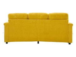 Sofá de canto de 3 lugares em bombazine amarelo mostarda - Com iluminação LED, portas USB/Tipo-C e 2 gavetas.