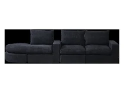 Sofá de canto de 3 lugares com chaise longue e 3 almofadas - Tecido chenille preto