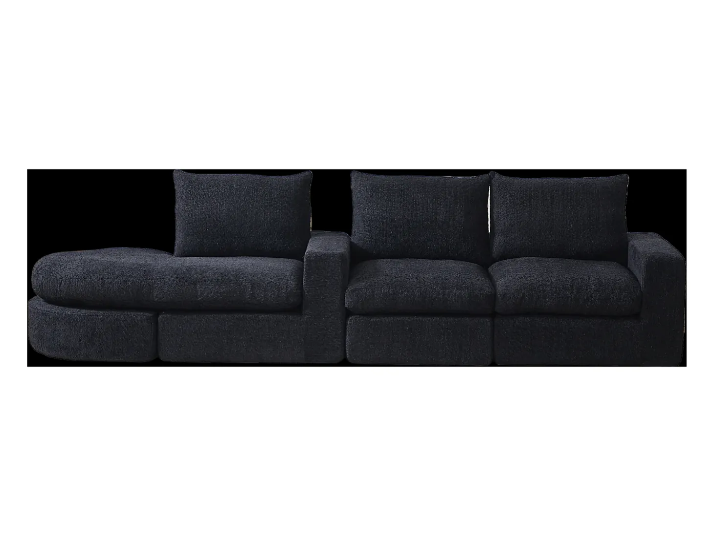 Sofá de canto de 3 lugares com chaise longue e 3 almofadas - Tecido chenille preto