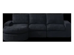 Sofá de canto de 3 lugares com chaise longue e 3 almofadas - Tecido chenille preto