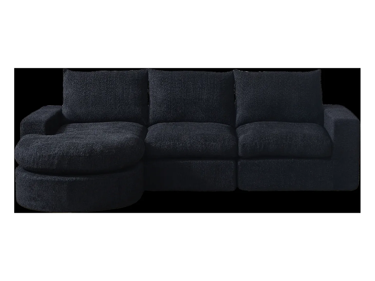 Sofá de canto de 3 lugares com chaise longue e 3 almofadas - Tecido chenille preto