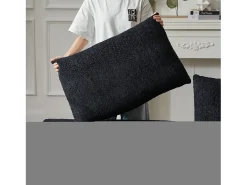 Sofá de canto de 3 lugares com chaise longue e 3 almofadas - Tecido chenille preto
