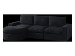 Sofá de canto de 3 lugares com chaise longue e 3 almofadas - Tecido chenille preto