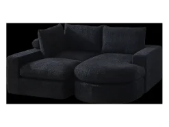 Sofá de canto de 3 lugares com chaise longue e 3 almofadas - Tecido chenille preto