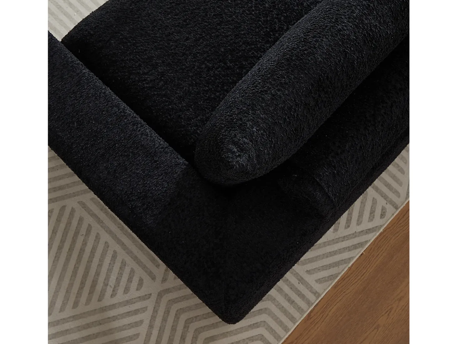 Sofá de canto de 3 lugares com chaise longue e 3 almofadas - Tecido chenille preto