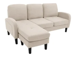 Sofá de canto de 3 lugares com chaise longue - 185 x 118 x 82 cm - tecido respirável de algodão e linho - Bege