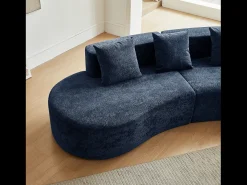 Sofá de canto de 3 lugares com almofadas - Design curvo - Tecido de veludo azul