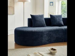 Sofá de canto de 3 lugares com almofadas - Design curvo - Tecido de veludo azul