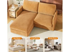Sofá de canto de 2 -Sater - ângulo reversível para a direita / esquerda - 180x140x86cm - em tecido de veludo com nervuras - Max 300kg Load - Mostarda Amarelo