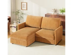 Sofá de canto de 2 -Sater - ângulo reversível para a direita / esquerda - 180x140x86cm - em tecido de veludo com nervuras - Max 300kg Load - Mostarda Amarelo