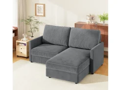 Sofá de canto de 2 -Sater - ângulo reversível da direita / esquerda - 180x140x86cm - em tecido de veludo com nervuras - Max 300kg Load - Antracite cinza