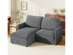 Sofá de canto de 2 -Sater - ângulo reversível da direita / esquerda - 180x140x86cm - em tecido de veludo com nervuras - Max 300kg Load - Antracite cinza