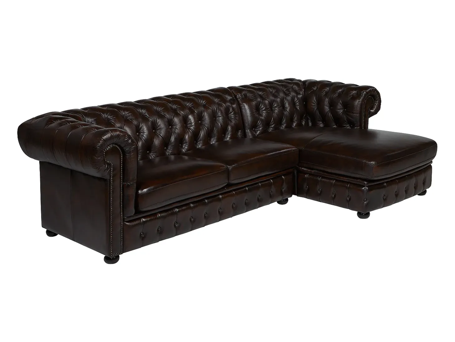 Sofá de canto direito chesterfield 100% pele BRENTON
