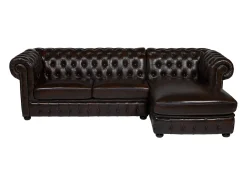 Sofá de canto direito chesterfield 100% pele BRENTON