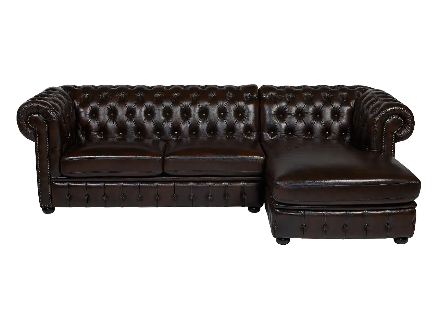 Sofá de canto direito chesterfield 100% pele BRENTON