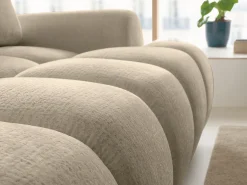 Sofá de canto direito conversível deslizante em tecido chenille taupe FARNETA