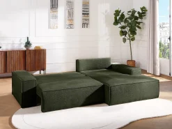 Sofá de canto direito convertível tecido texturizado verde AMELIA