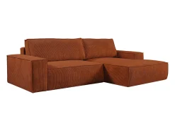 Sofá de canto direito convertível em veludo canelado terracota AMELIA