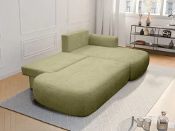 Sofá de canto direito convertível tecido chenille verde caqui BROCARO de Maison Céphy