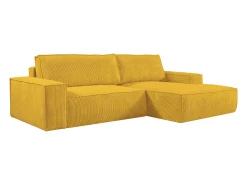 Sofá de canto direito convertível em veludo canelado amarelo AMELIA