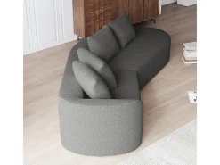 Sofá de Canto Direito Moderno Superdimensionado 4 Lugares, com 4 Almofadas, Chaise Longue Curva, Tecido Chenille, Cinza Antracito