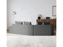 Sofá de Canto Direito Moderno Superdimensionado 4 Lugares, com 4 Almofadas, Chaise Longue Curva, Tecido Chenille, Cinza Antracito