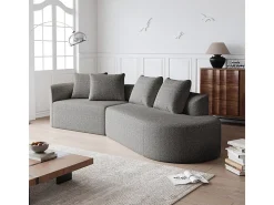Sofá de Canto Direito Moderno Superdimensionado 4 Lugares, com 4 Almofadas, Chaise Longue Curva, Tecido Chenille, Cinza Claro