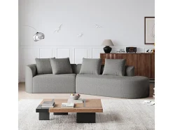 Sofá de Canto Direito Moderno Superdimensionado 4 Lugares, com 4 Almofadas, Chaise Longue Curva, Tecido Chenille, Cinza Claro