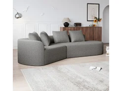 Sofá de Canto Direito Moderno Superdimensionado 4 Lugares, com 4 Almofadas, Chaise Longue Curva, Tecido Chenille, Cinza Claro