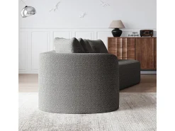 Sofá de Canto Direito Moderno Superdimensionado 4 Lugares, com 4 Almofadas, Chaise Longue Curva, Tecido Chenille, Cinza Claro
