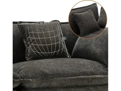 Sofá de canto em chenille de 3 lugares - com apoio para os pés modular - Cinza