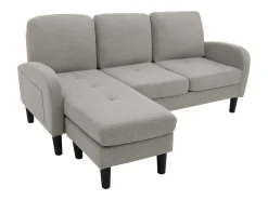 Sofá de canto em forma de L, 185 x 118 x 82 cm, tecido de algodão respirável, pés de plástico, design modular,cinzento