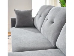 Sofá de canto em forma de U com 3 lugares e espaço para arrumação - Sofá-cama em tecido chenille - Cinza
