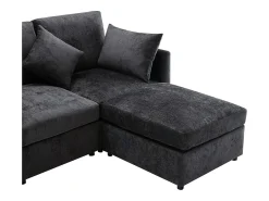Sofá de canto em forma de L, design moderno, sofá em tecido chenille, sofá de três lugares, escabelo, cinzento