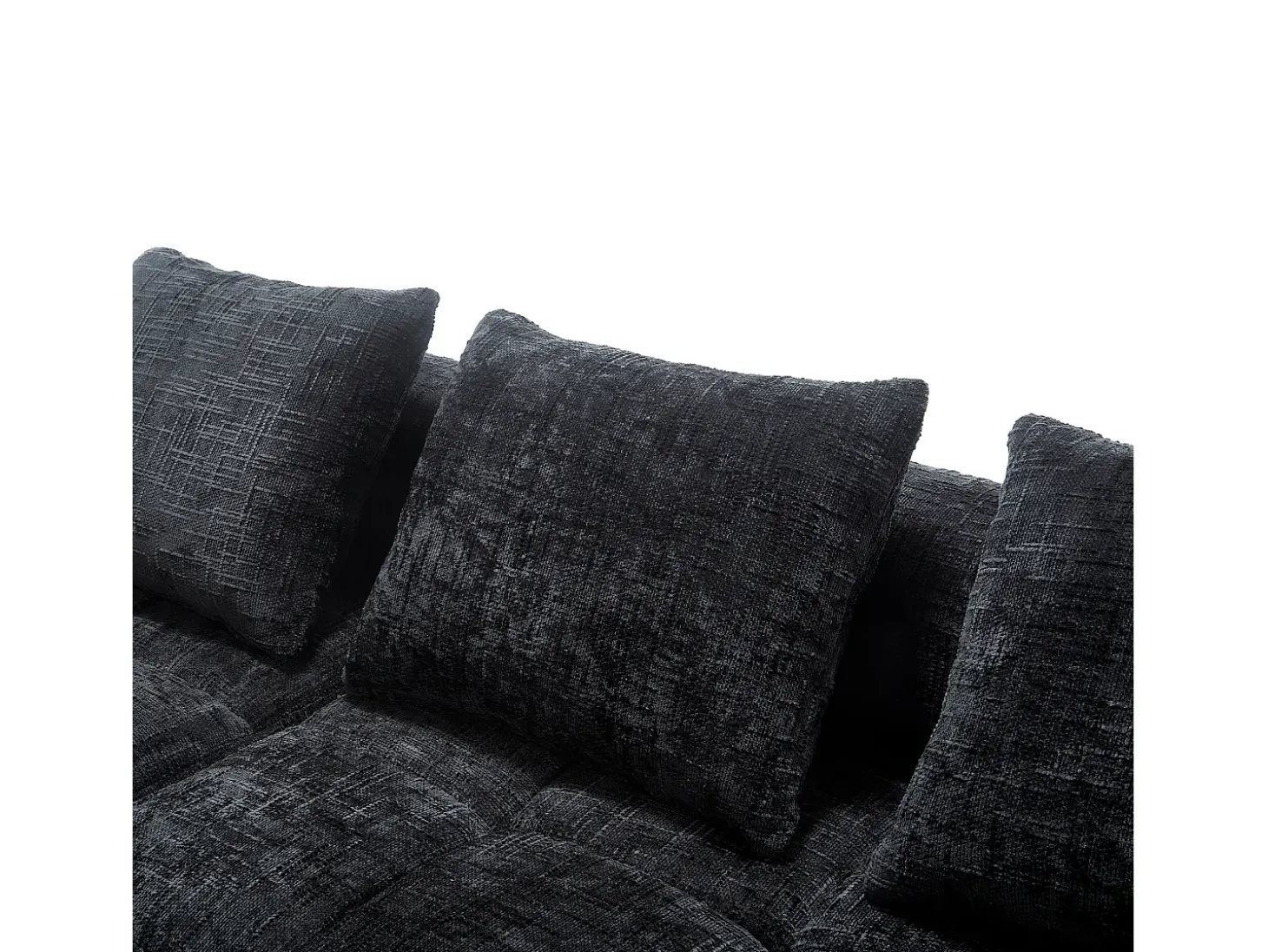 Sofá de canto em forma de L com 3 lugares, 3 almofadas e bolso lateral - Chenille Preto