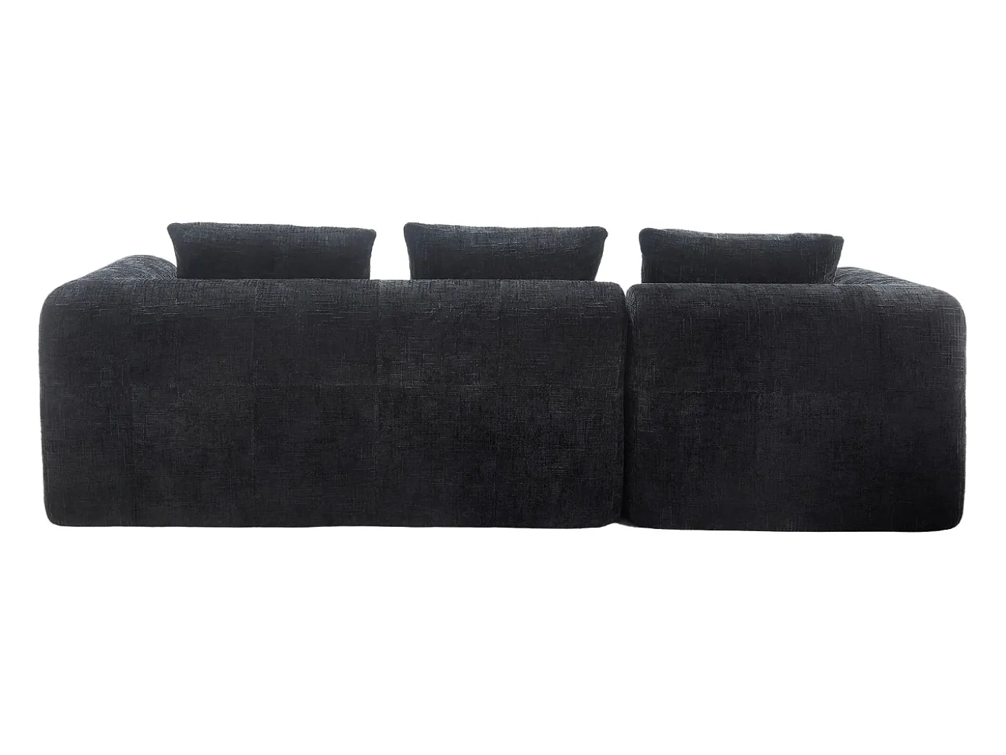 Sofá de canto em forma de L com 3 lugares, 3 almofadas e bolso lateral - Chenille Preto