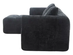 Sofá de canto em forma de L com 3 lugares, 3 almofadas e bolso lateral - Chenille Preto