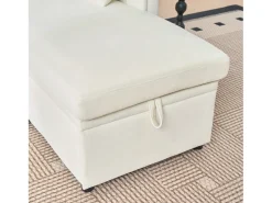 Sofá de canto em forma de U com 3 lugares e espaço para arrumação - Sofá-cama em tecido chenille - Bege