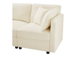 Sofá de canto em L - 3 lugares - com descanso para os pés - 4 almofadas - braços ajustáveis - Bege