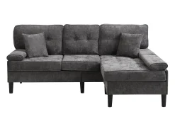 Sofá de canto em L 3 lugares - con 2 almofadas - Pouf removível - Tecido chenille - Cinza