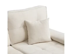 Sofá de canto em L 3 lugares - con 2 almofadas - Pouf removível - Tecido chenille - Bege