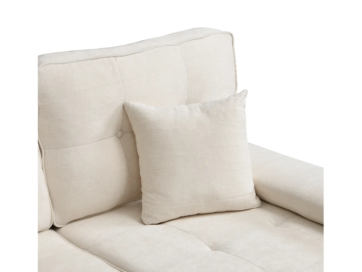 Sofá de canto em L 3 lugares - con 2 almofadas - Pouf removível - Tecido chenille - Bege