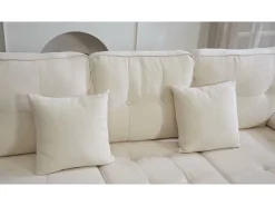 Sofá de canto em L 3 lugares - con 2 almofadas - Pouf removível - Tecido chenille - Bege