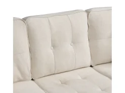 Sofá de canto em L 3 lugares - con 2 almofadas - Pouf removível - Tecido chenille - Bege