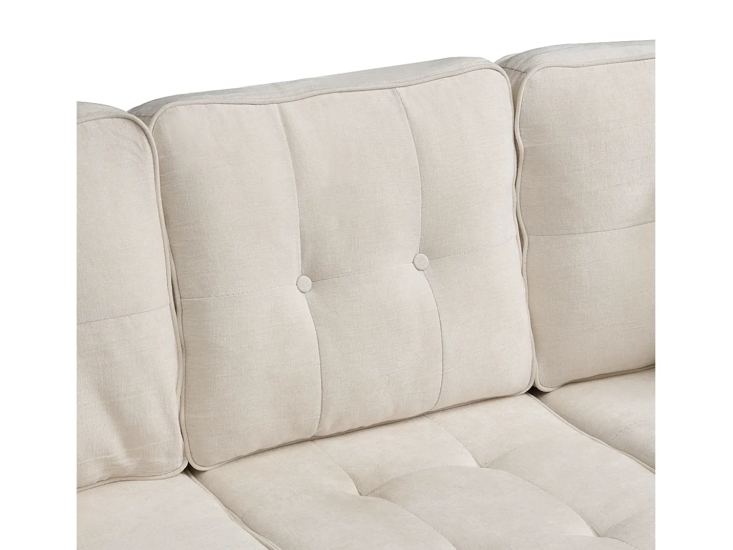 Sofá de canto em L 3 lugares - con 2 almofadas - Pouf removível - Tecido chenille - Bege