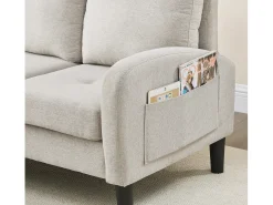 Sofá de canto em L com chaise longue – sofá de três lugares, 166 x 118 x 77 cm, tecido respirável de mistura de algodão e linho