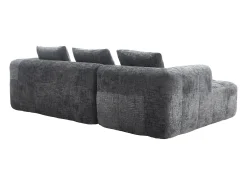 Sofá de canto em L de 3 lugares com 3 almofadas e bolso lateral - Chenille cinzento