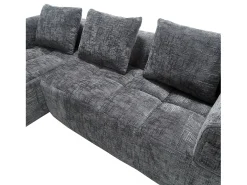 Sofá de canto em L de 3 lugares com 3 almofadas e bolso lateral - Chenille cinzento